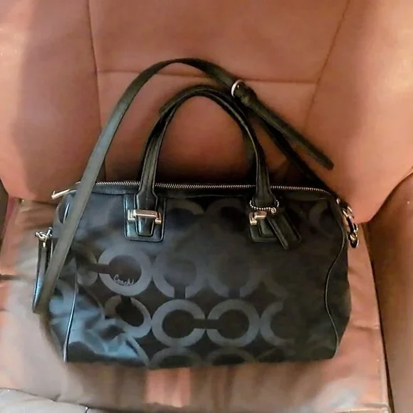 Coach Taylor OP Art Satchel Handbag Double Handle Black Purse - Picture 1 of 9